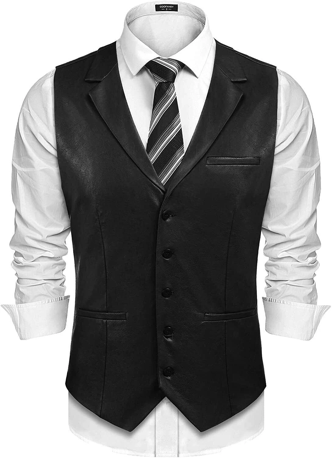 Men's Genuine Black Lambskin Leather Waistcoat Western Style Cowboy Vest Coat