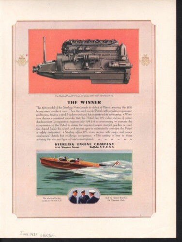 1931 STERLING ENGINE MOTORBOAT PETREL HACKER RUNABOUT MT CLEMENS AD ...