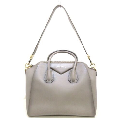 Auth GIVENCHY Antigona Medium 13L5100420 Gray Beige Leather Women's Handbag - 第 1/15 張圖片