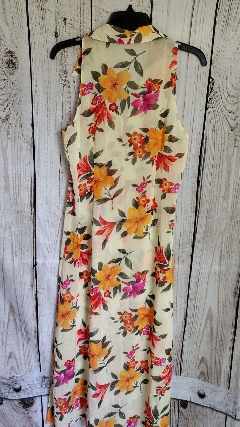 UNDERCOVER Maxi abito vestito copertina semi velato vintage Victoria's Secret floreale con bottoni