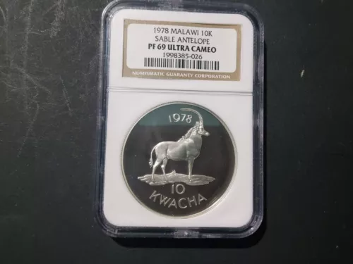 1978 Malawi 10K Sable Antelope NGC PF 69 Ultra Cameo Rare High Grade