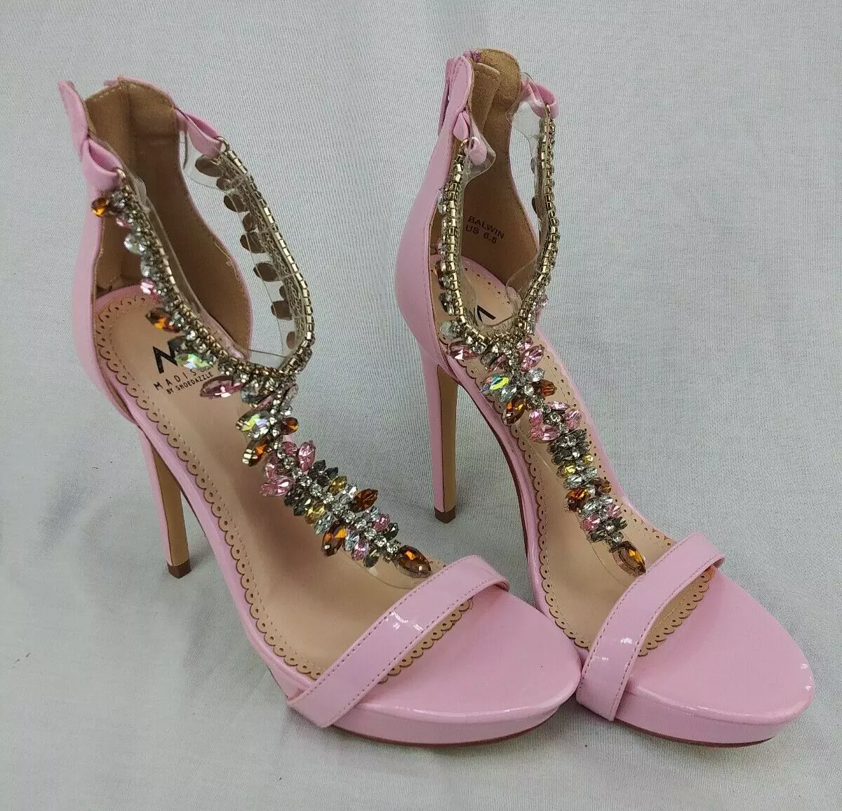Madison by Shoedazzle Balw Zip Heel Women s Faux Gems Diamonds Size 6.5 New