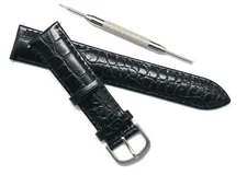 19 20 21mm Black Alligator Grain Leather Water Resistant Men Watch Strap W/ Tool