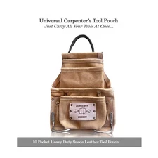 Carpenter Framer Drywaller HVAC Tool Pouch Bag HeavyDuty 10 Pocket Suede Leather