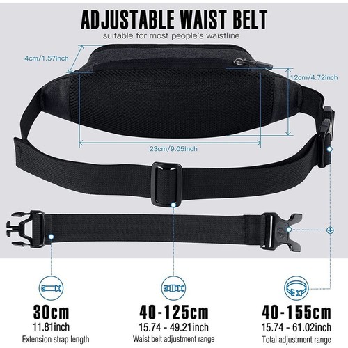 WATERFLY Bum Bag Waist Bag Small Stylish - Black - Picture 3 of 11