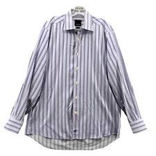 David Donahue Dress Shirt Men 17 34/35 Blue Purple Stripe Office Preppy Normcore