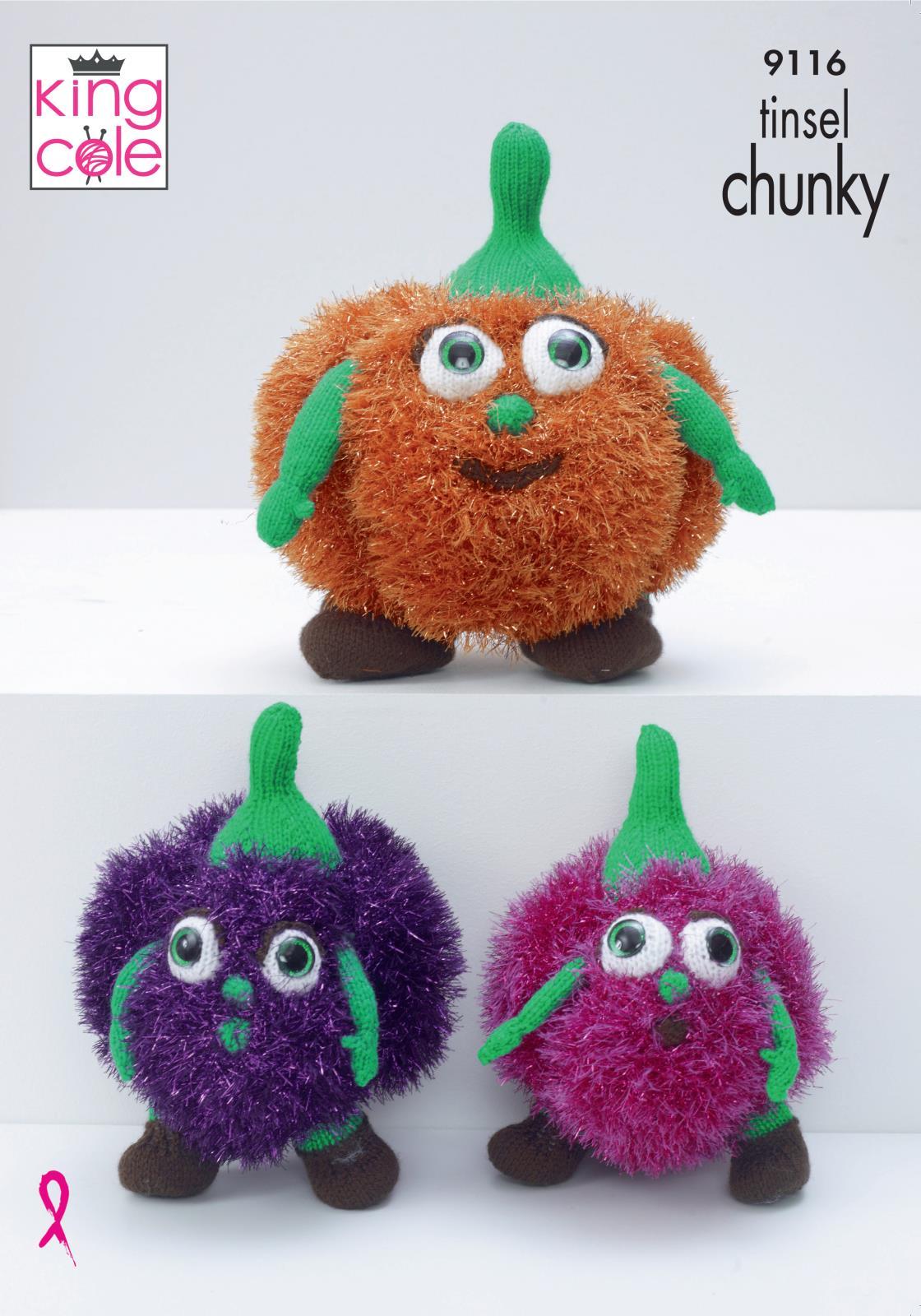 King Cole 9116 Knitting Pattern Halloween Pumpkins - Tinsel Chunky & Dollymix DK