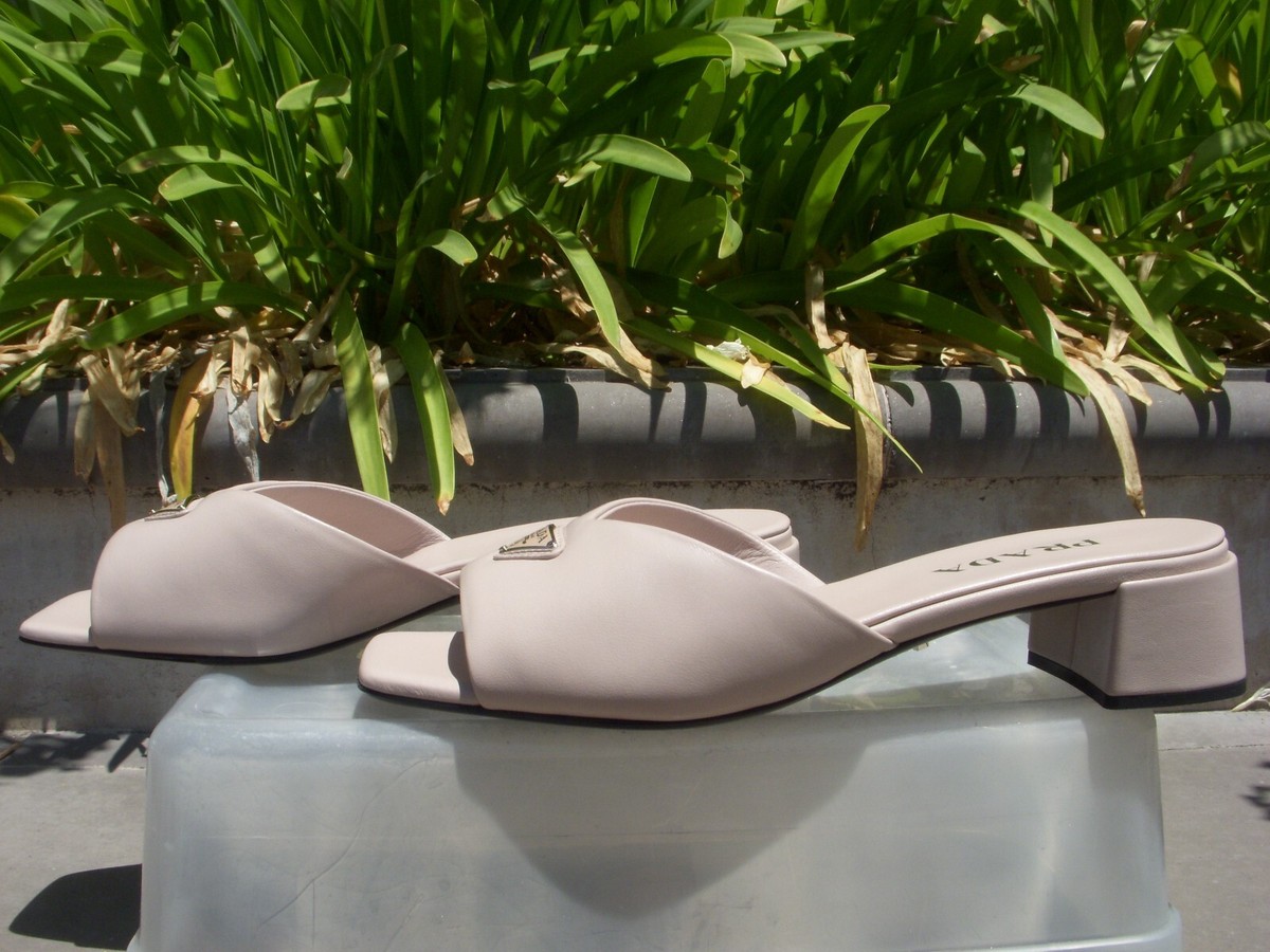靴 Prada Leather Mule 37 Replaced Heels Prada Leather Block-Heel Mule Sandals EU37 US6.5, Insole 9.5