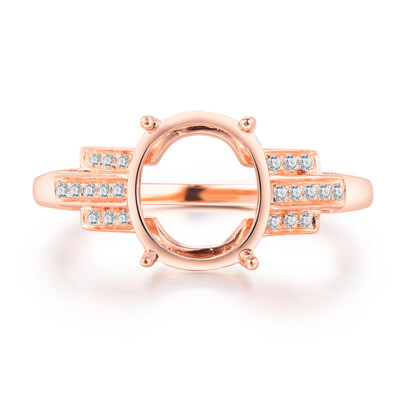 Oval 10x8mm Real SI/H Diamonds Semi Mount Fine Wedding Party 14K Rose Gold Ring