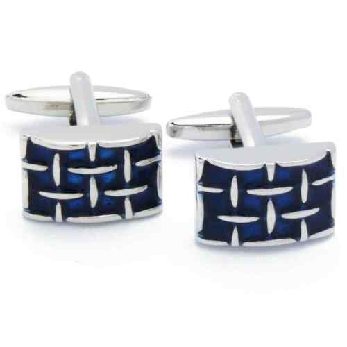 Cufflinks - Blue Enamel with Silver Grid - Picture 1 of 5