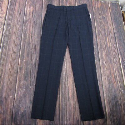 Perry Ellis NEW Mens Slim-Fit Twill Golf Dress Pant Navy Windowpane 30x32