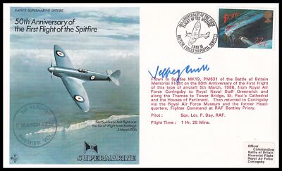 Erstflug der Spitfire RAF Cover signiert Testpilot JEFFREY QUILL OBE AFC