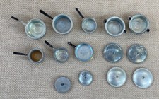Lot of Vintage 1970's dollhouse metal pots lids kitchen toy made in Taiwan