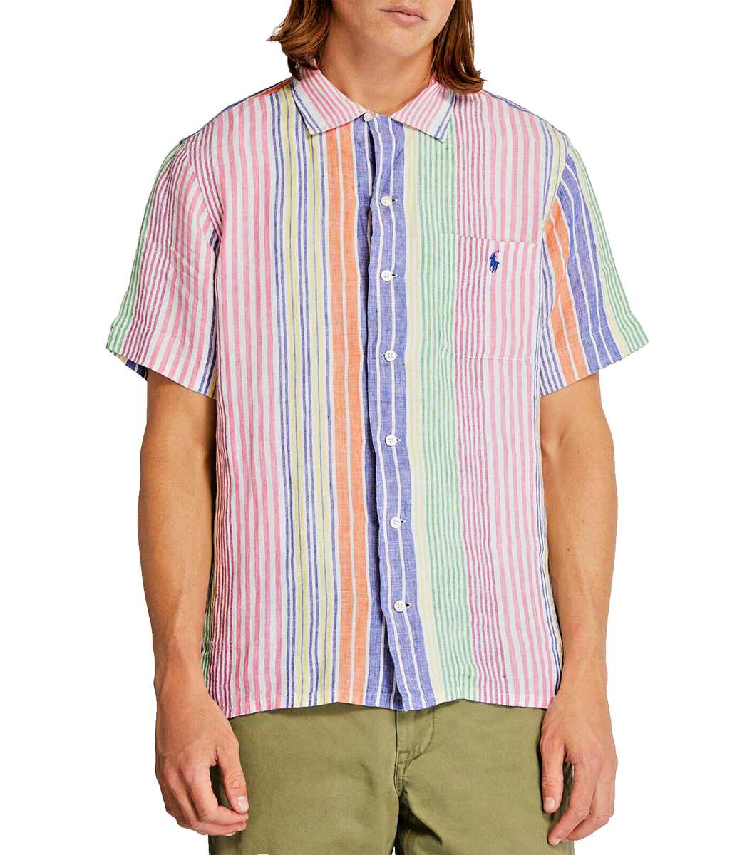$138 Polo Ralph Lauren Men's, Linen Short Sleeve Striped Camp