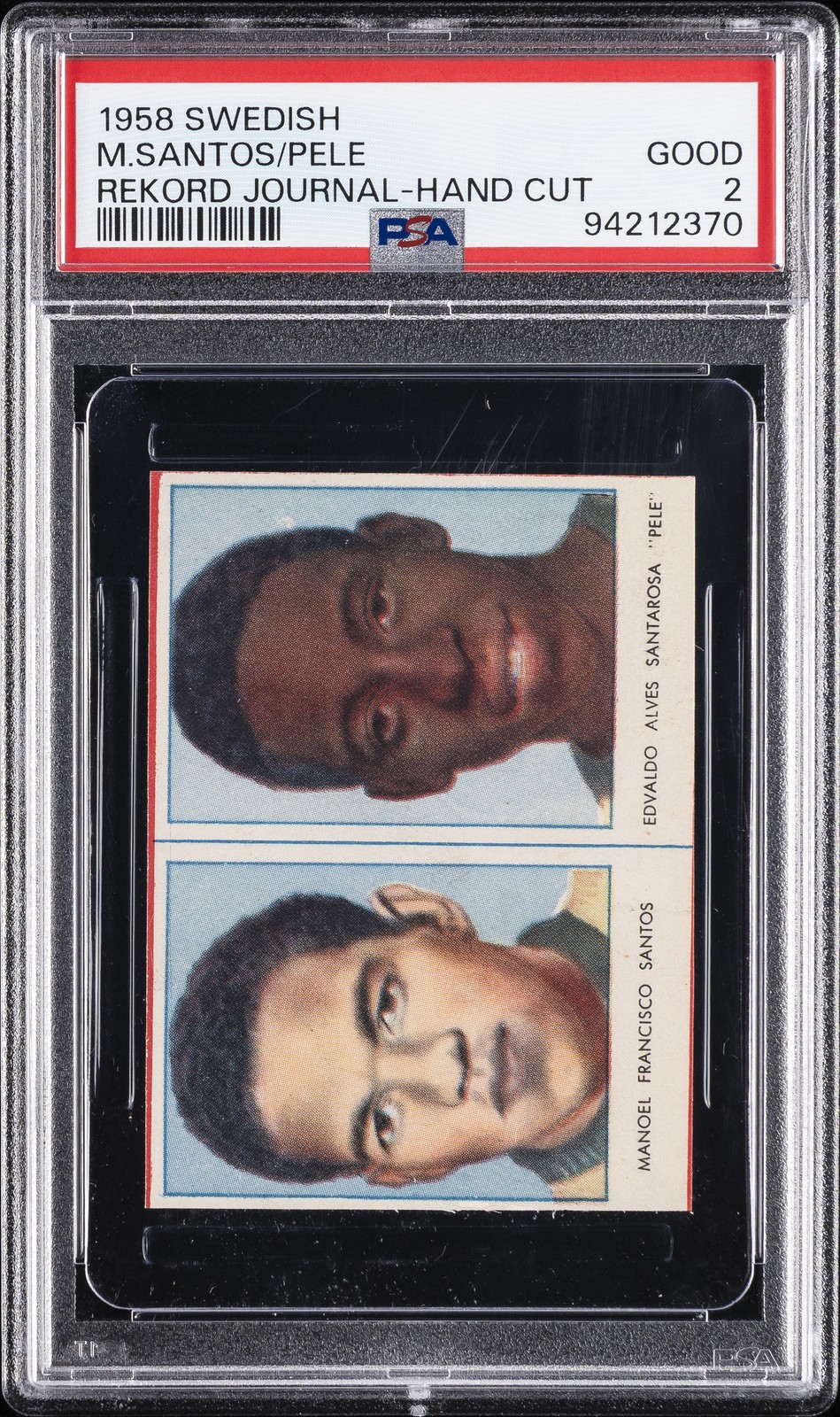 1958 SWEDISH REKORD JOURNAL-HAND CUT M.SANTOS/PELE ROOKIE RC PSA 2