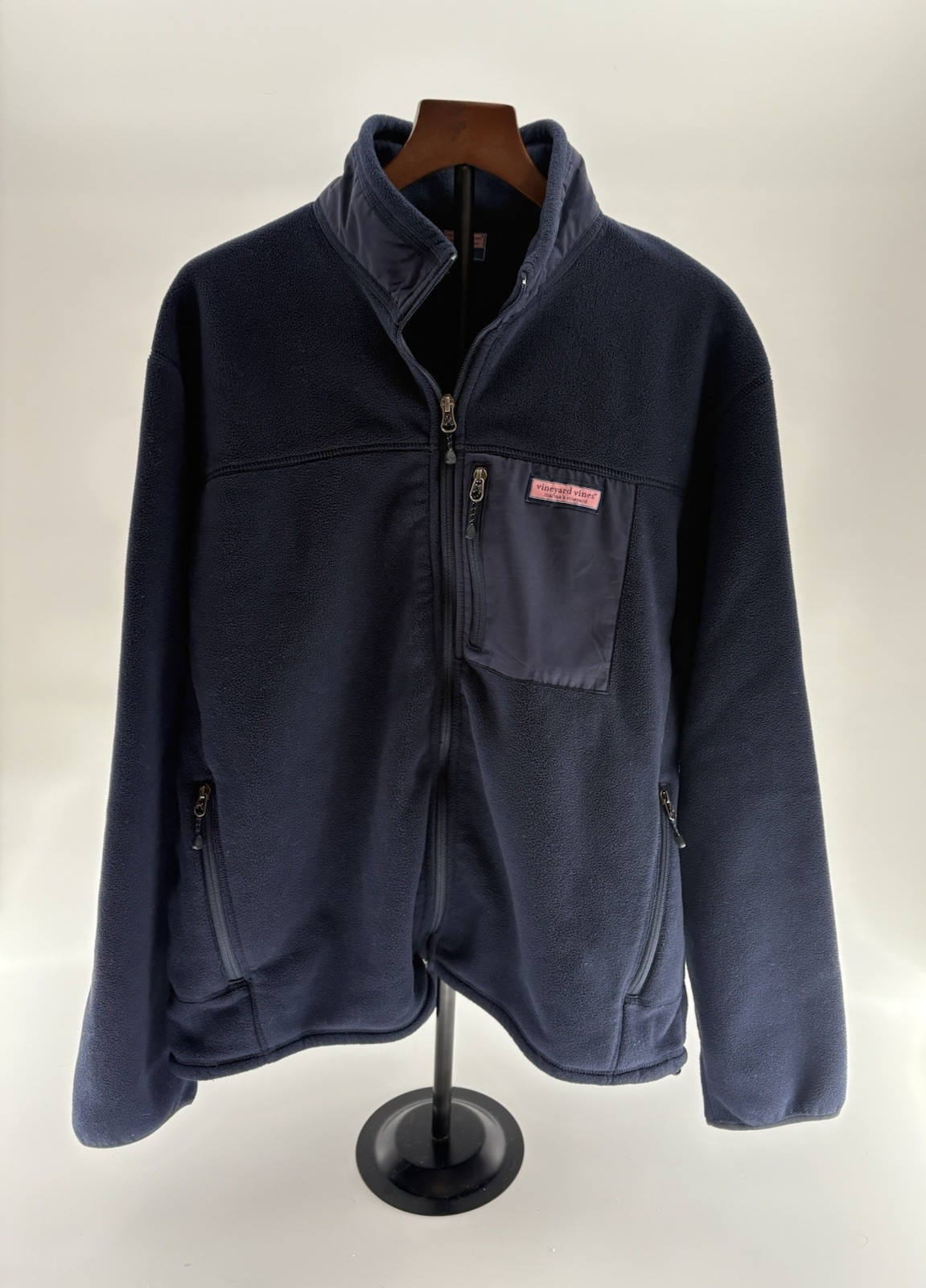 Vineyard Vines Men’s Full Zip Fleece Jacket Navy Blue Mock Neck Size XL
