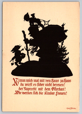 c1910s Georg Plischke Silhouette Knecht Ruprecht Scherenschnitt Santa Postcard