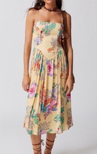 Urban Outfitters Sylvia Yellow Floral Prarie Midi Dress Size Small