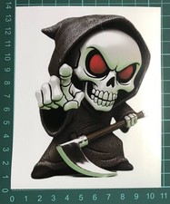 Sticker skull 2 size set grim reaper purple finger up waterproof vinyl S1375