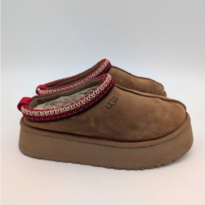 UGG Tazz II Women's Platform Suede Slippers Embroidered Chestnut Size US7 EU38