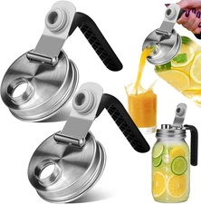 Mason Jar Pour Spout Lid Stainless Steel with Handle, Regular Mouth Silver 