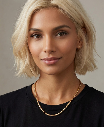 14K Gold Filled Sleek Cylinder Bar Link Chain Necklace
