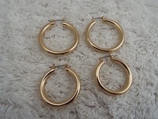 2 pr Smooth Goldtone Hoop Pierced Earrings B30 
