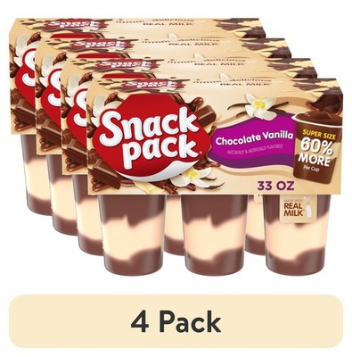 (4 Pack)  Super Size Chocolate Vanilla Flavored Pudding, 5.5 Oz Pudding Cups, 6