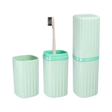 Travel Toothbrush Case,  2.36 x 2.36 x 8.27" Stripe Toothbrush Holder, Green