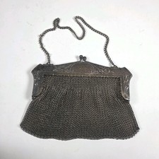 HTF German Silver W D Antique Silver Metal Mesh Flapper Coin Purse Hand Bag