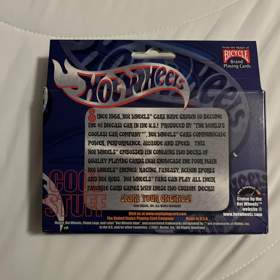 2001 Hot Wheels Playing Cards - 2decks In Collectible Tin Box New/with Key ring - Image 3 of 4