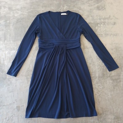 Calvin Klein Dress Size 8 Blue Long Sleeve V Neck Pullover Ruched Stretch | eBay Calvin Klein Dress Size 8 Blue Long Sleeve V Neck Pullover Ruched Stretch | eBay