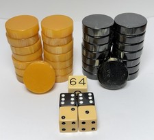 Vintage Bakelite Catalin Backgammon Checkers 30 Pc Butterscotch Black Swirl 1.25
