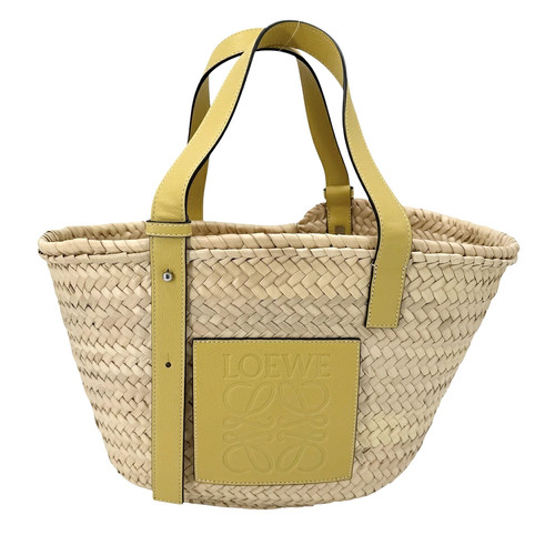 Loewe Anagram Handbag Raffia / Leather Beige / Yellow Women's #BSH1547