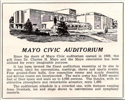 Mayo Civic Auditorium Opened 1939 Dr Charles H Mayo 1963 Rochester MN Ad TAK3-H6