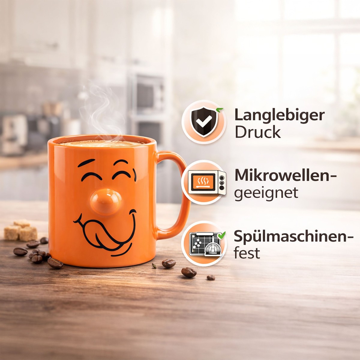 4 x Tassen mit lustigem Gesicht Witzige Kaffeetassen Kaffeebecher Große Tassen