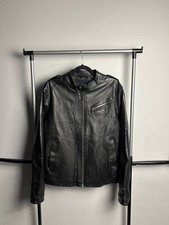 Vintage Black Faux Leather Biker Jacket Men's Cafe Racer Moto Coat Ideal Zip L