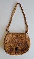 Vintage Hand Tooled Mexican Leather Crossbody Boho Floral/Hummingbird Purse