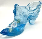 Fenton Cabbage Rose Glass Shoe/Boot  Handpainted & Signed F. Enoch