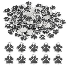 100 Pcs Black/Silver Enamel Paw Print Charm Alloy Enamel Pendants