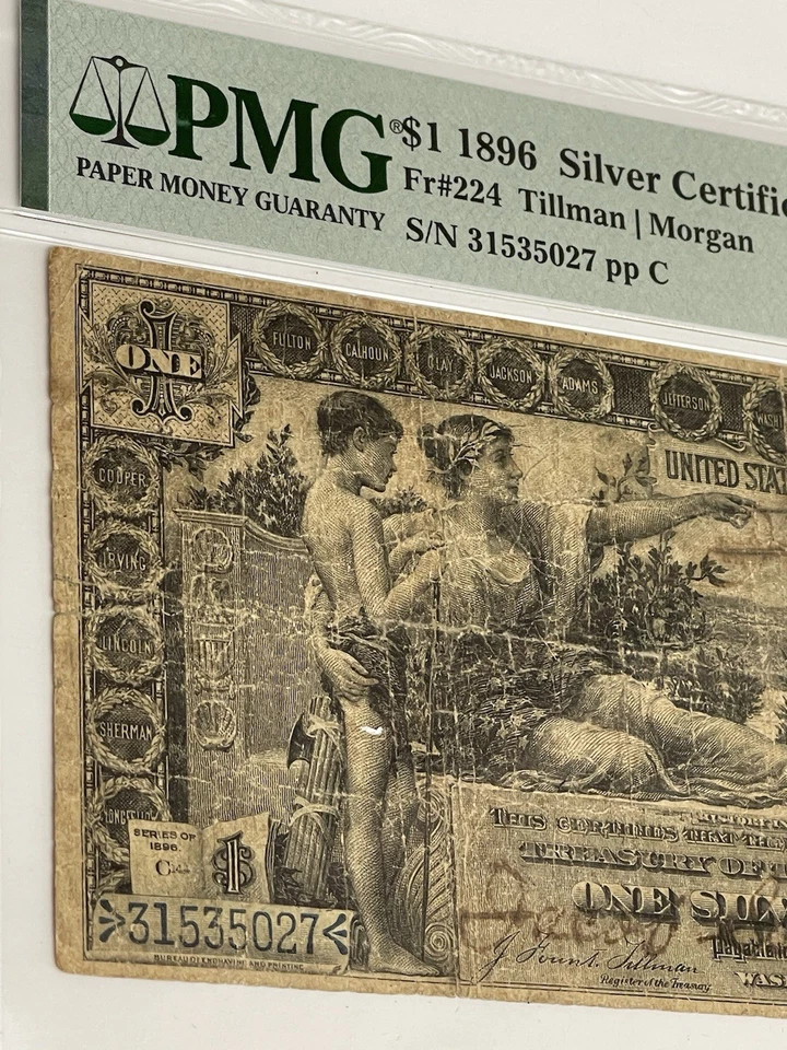 1896 Silver Certificate Educational 1 Dollar Red Seal W Rays PMG 15 Jacob Scott - Image 2 of 4