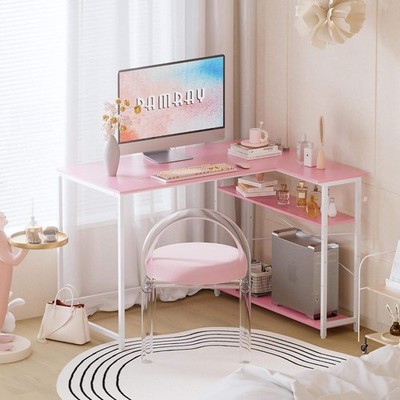 43-Inch L-Shaped Computer Desk With Reversible Shelves