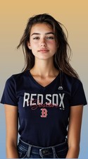 Majestic Boston Red Sox MLB V-Neck T-Shirt Navy Blue Size Medium