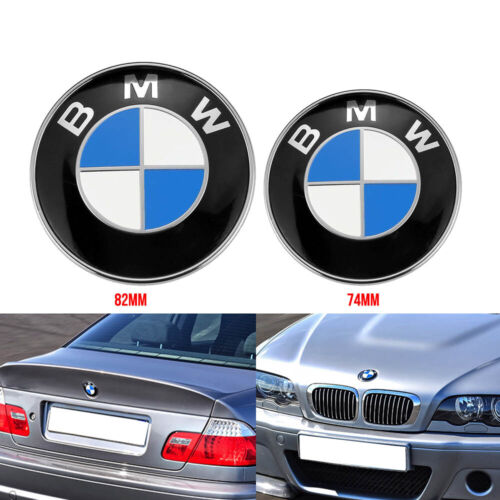 2Pcs Für BMW 1er 2er 3er 4er 5er 6er Motorhaube+Heckklappe Emblem Logo 82+74MM - Bild 1 von 9