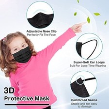 50 Kids Child Disposable Black KN95 Face Mask...
