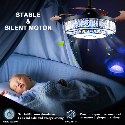 42"Dimmable 7-Color Crystal Ceiling Fan Lamp Bluetooth Speaker Chandelier+Remote - 第 14/23 張圖片