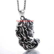 Genial collar colgante cabeza de medusa serpiente griega de acero inoxidable para hombre y mujer para hombre