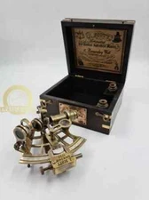 Antique Brass Nautical J Scott Working Navigation Sextant with Hardwood Box
