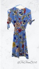 Love J womens Blue Floral Print Wrap DressSize Mmidi