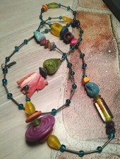 TRESKA 36" Long Colorful Mixed Media Stone, Wood, Etc World Vibe Necklace 